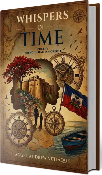 Whispers of Time: Poetry · French / Haitian Creole by Aggee Andrew Vetiaque, shown as a hardcover book