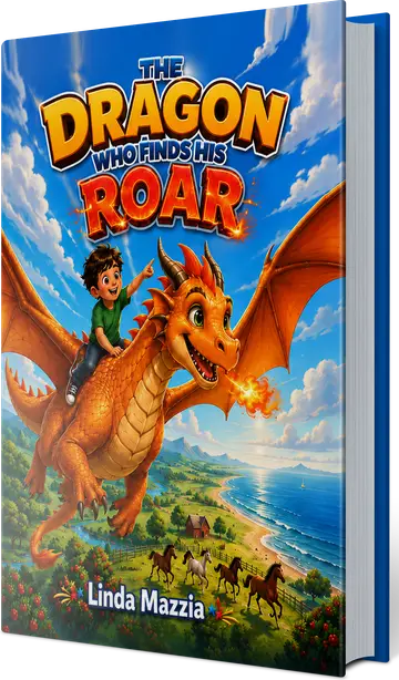 The Dragon Who Finds His Roar by Linda Mazzia, shown as a hardcover book