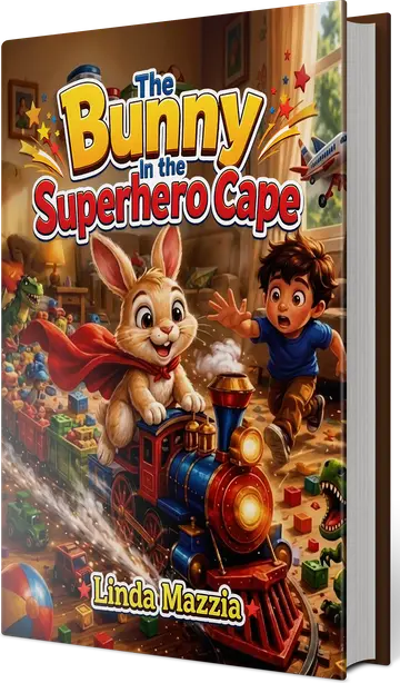 The Bunny in the Superhero Cape by Linda Mazzia, shown as a hardcover book